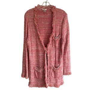 Cache Pink Tweed Cardigan Tweed Knit Sweater Large